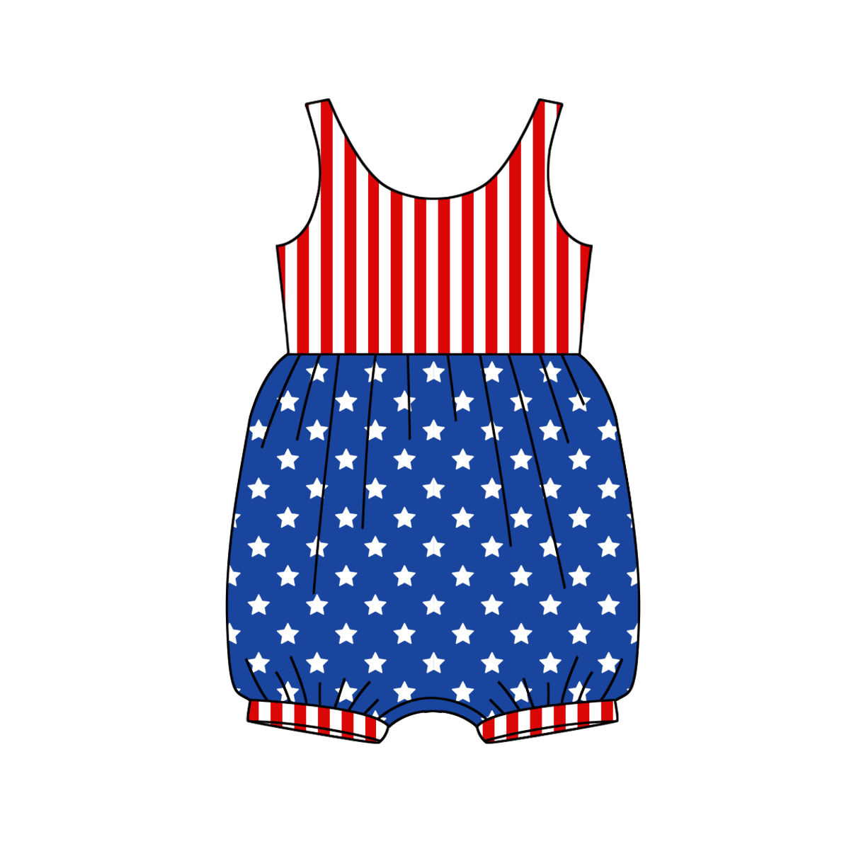 Baby Girls Sleeveless Red Stripe Blue Stars 4th Of July Rompers Preorder