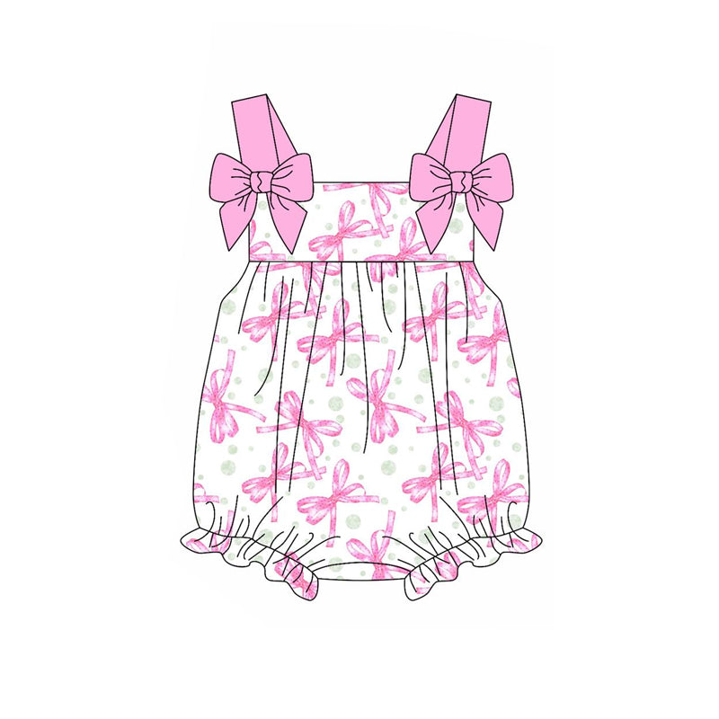Baby Girls Pink Strap Bows Valentines Rompers Preorder