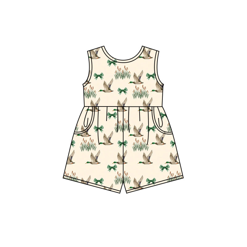 Baby Girls Khaki Sleeveless Green Bows Ducks Pockets Jumpsuits Preorder
