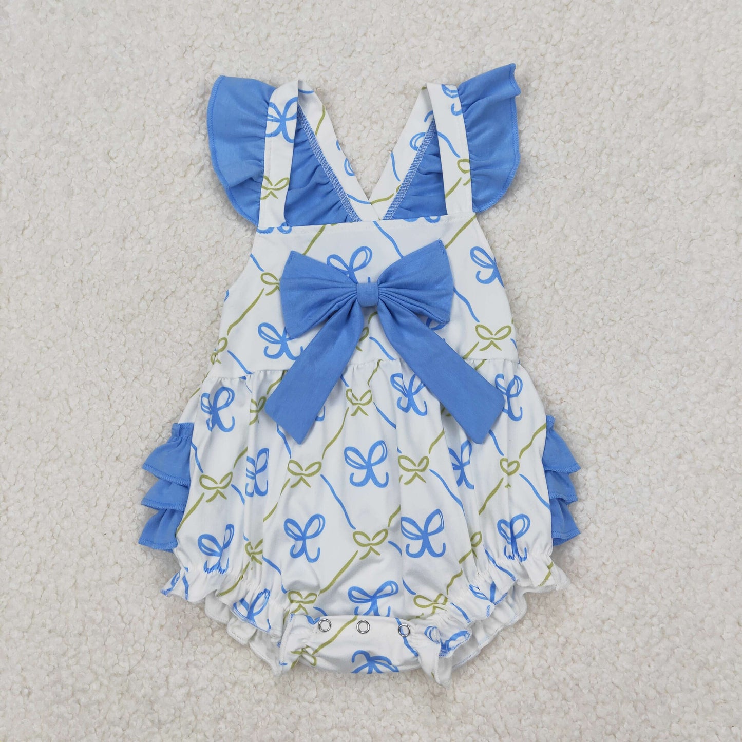 Toddler Girls Sister Sibling Blue Bow Shorts Set Romper