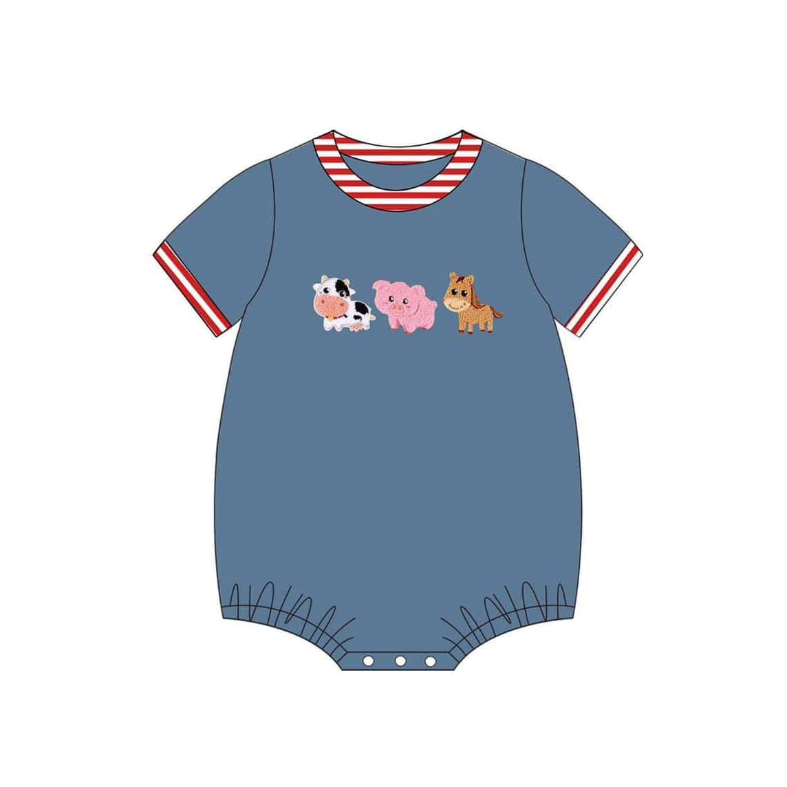 Baby Boys Navy Short Sleeves Pig Cows Farm Rompers Preorder