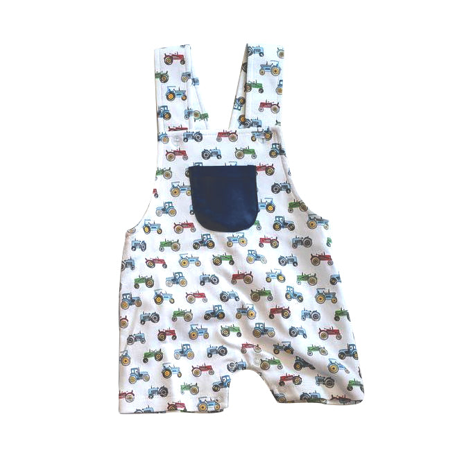 Baby Boys Straps Tucks Print Navy Pocket Top Farm Rompers Preorder