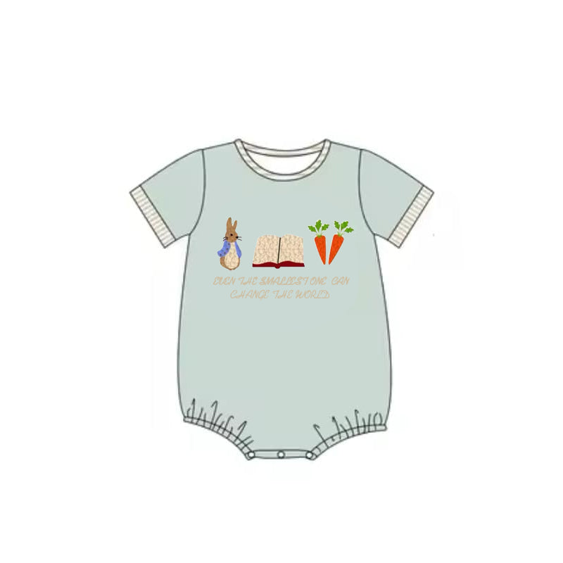 Baby Boys Aqua Short Sleeves Bunny Carrots Easter Rompers Preorder