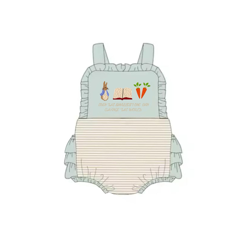 Baby Girls Aqua Strap Bunny Carrots Stripe Easter Rompers Preorder