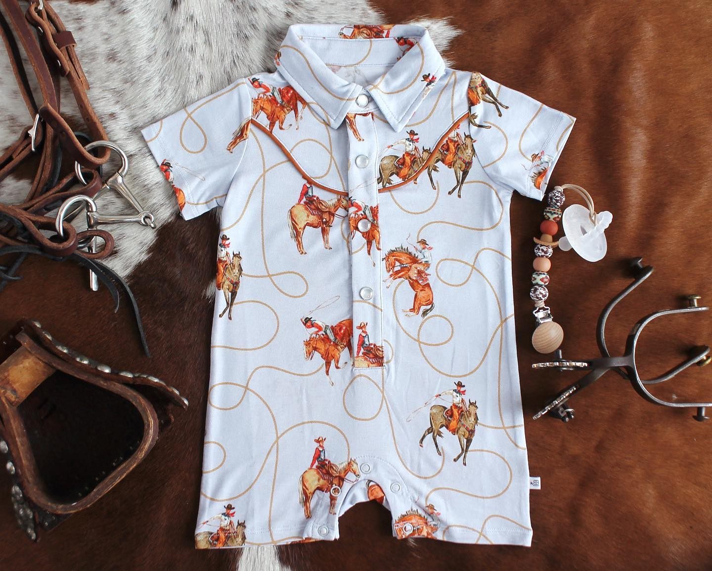 Baby Boys Short Sleeves Horse Rodeos Button Down Rompers Preorder