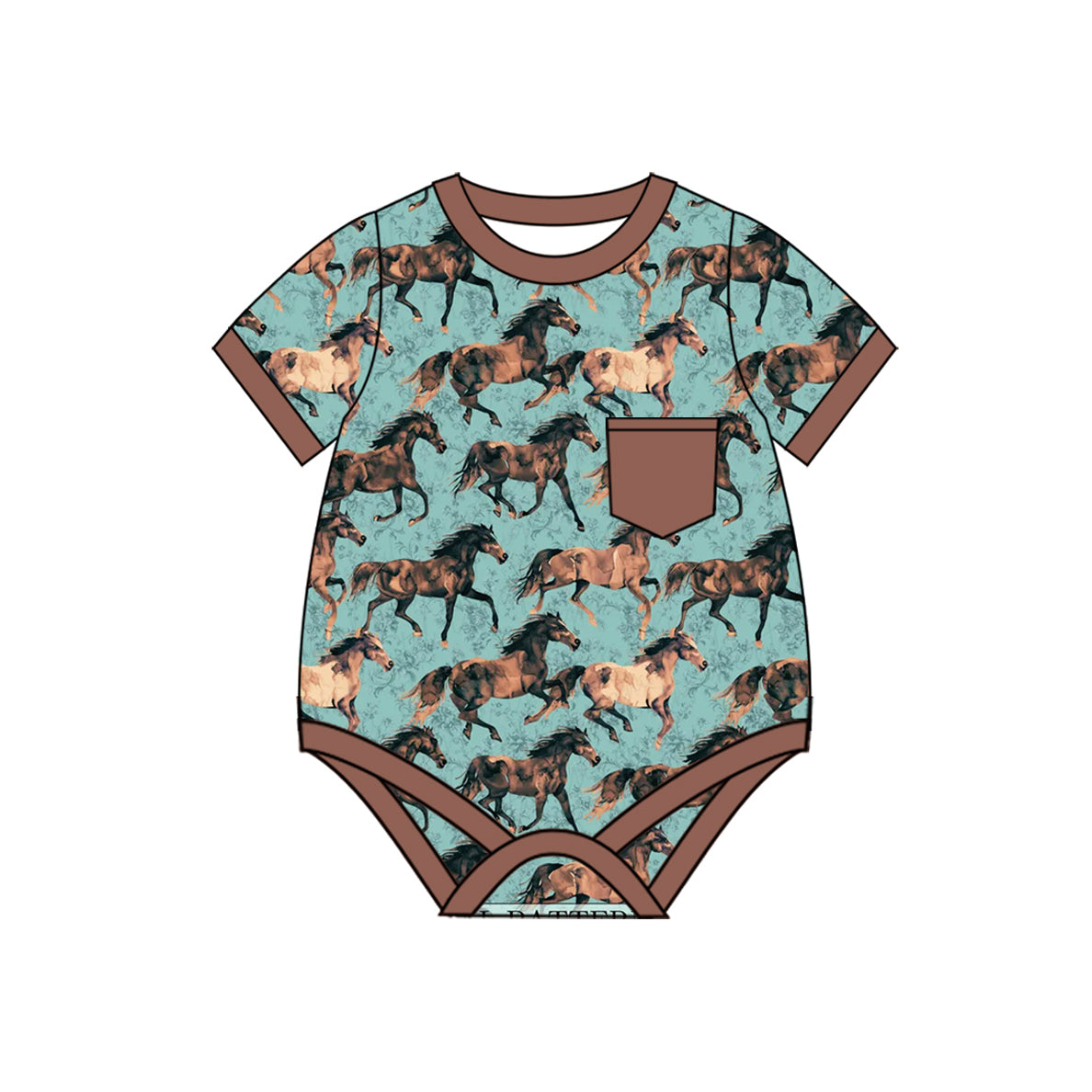 Baby Boys Brown Short Sleeves Horses Pocket Top Rompers Preorder