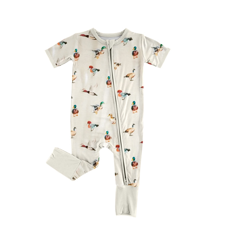 Baby Boys White Short Sleeves Ducks Zipper Rompers Preorder