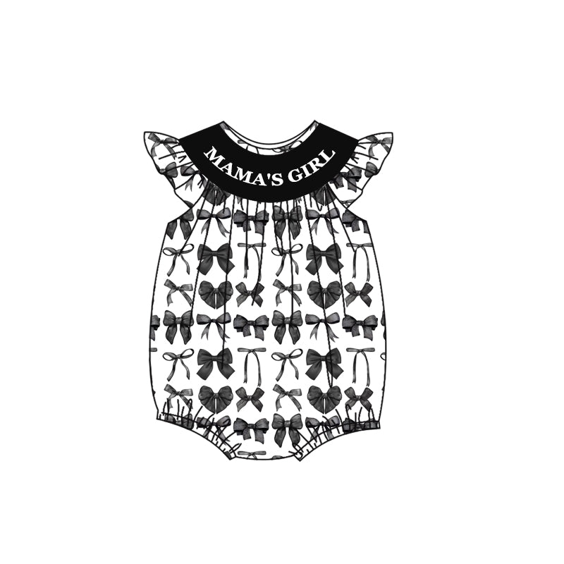 Baby Girls Flutter Sleeves Black Bows MAMAS GIRL Rompers Preorder