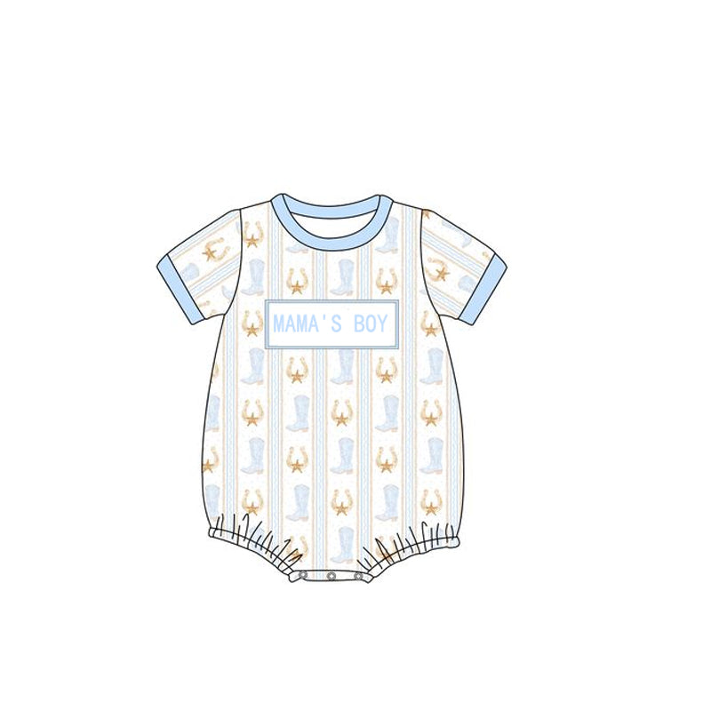 Baby Boys Light Blue Short Sleeves Boots Stripe MAMAS BOY Rompers Preorder