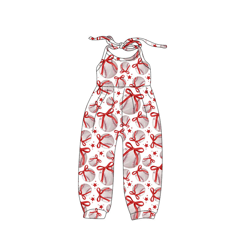 Bay Girls Red Strap Bows Baseballs Jumpsuits Preorder
