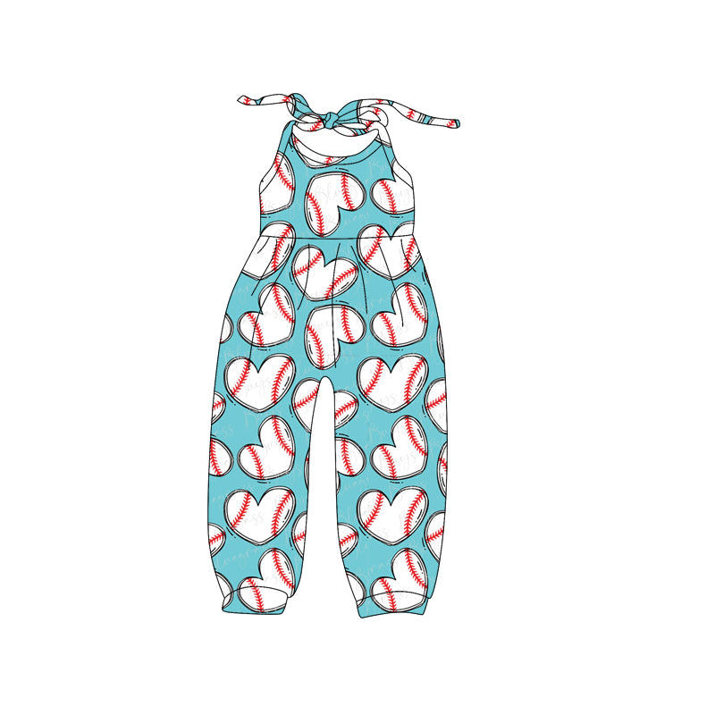 Bay Girls Blue Strap Hearts Baseballs Jumpsuits Preorder