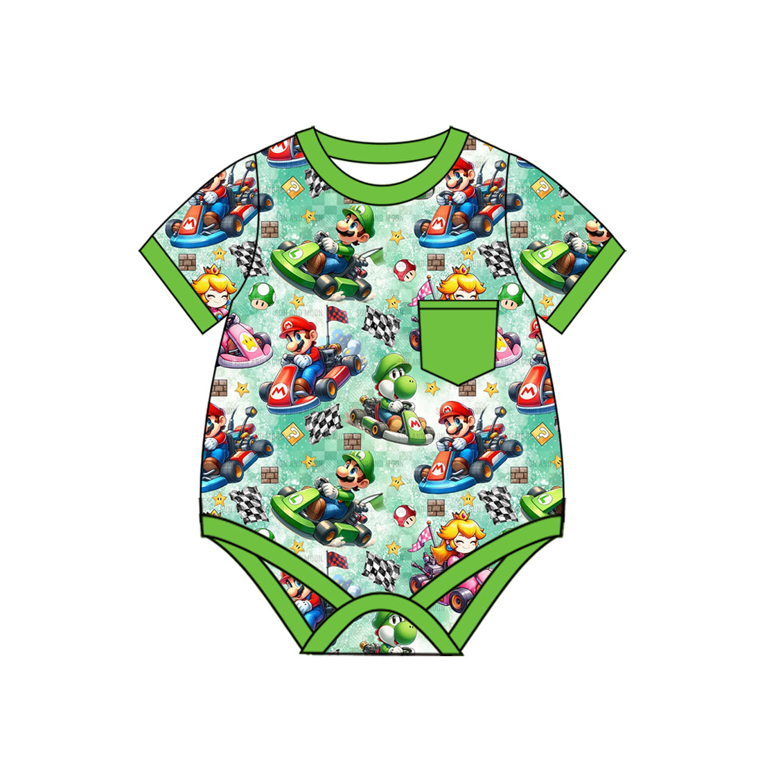 Baby Boys Aqua Short Sleeves Pocket Cartoon Men Cars Rompers Preorder