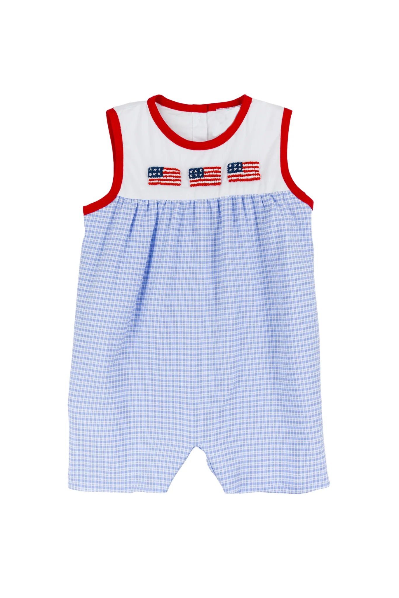Baby Boys Red Sleeveless Flags Blue Plaid 4th Of July Rompers Preorder