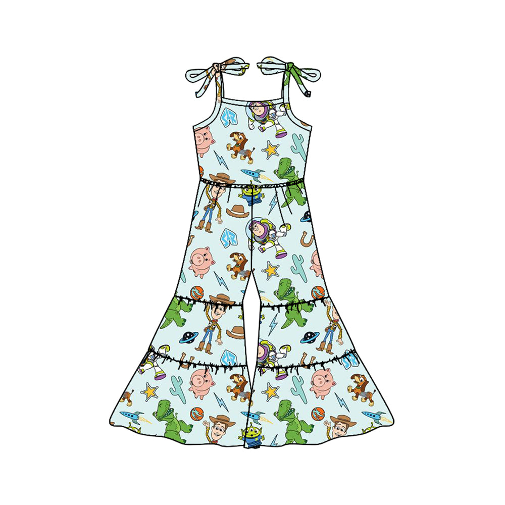 Baby Girls Green Strap Cartoon Animals Cactus Patchwork Jumpsuits Preorder