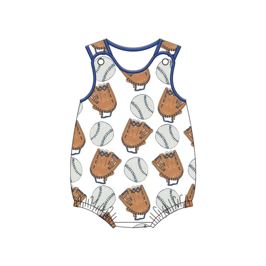 Baby Boys Blue SLeeveless Baseballs Rompers Preorder