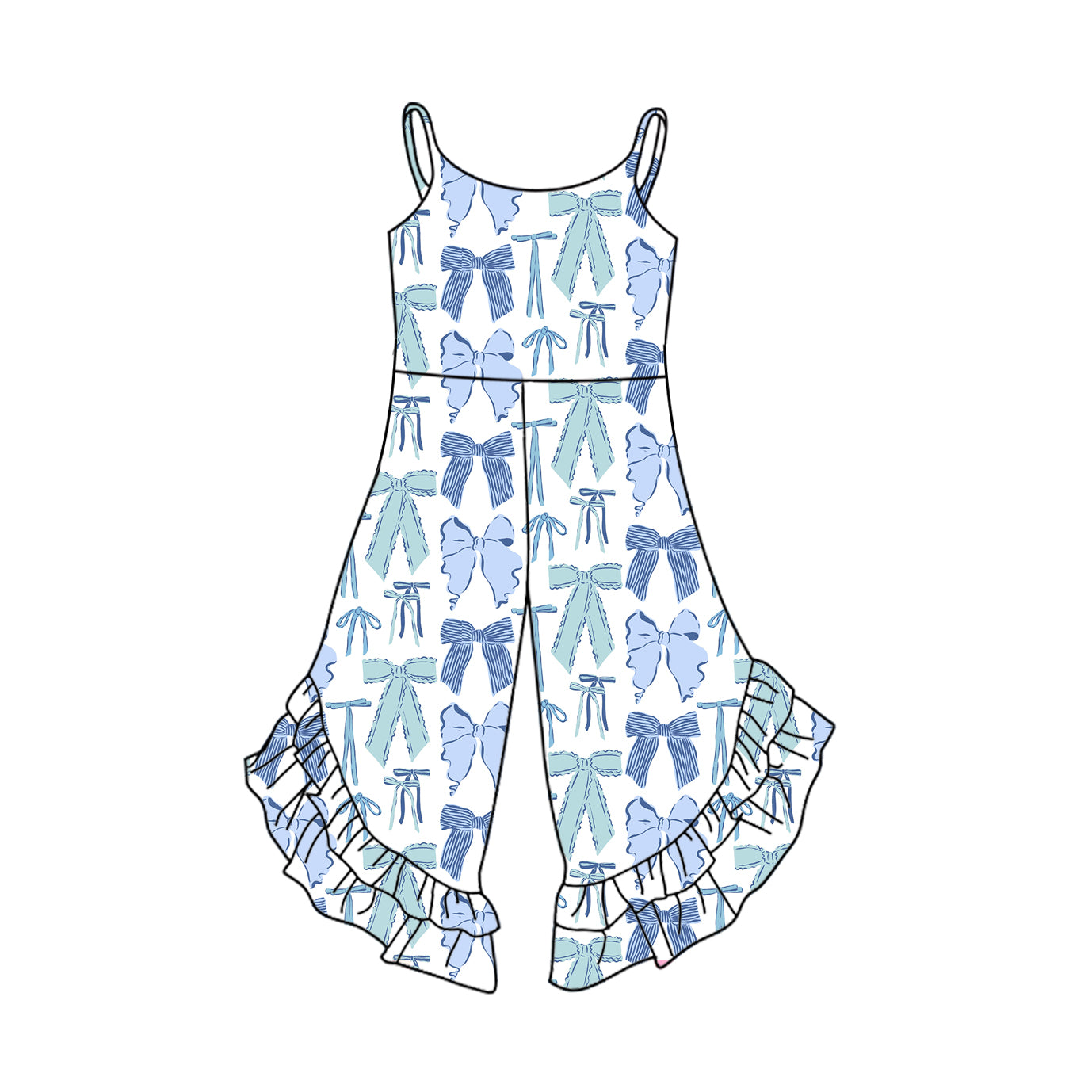 Baby Girls Blue Strap Bows Ruffle Jumpsuits Preorder