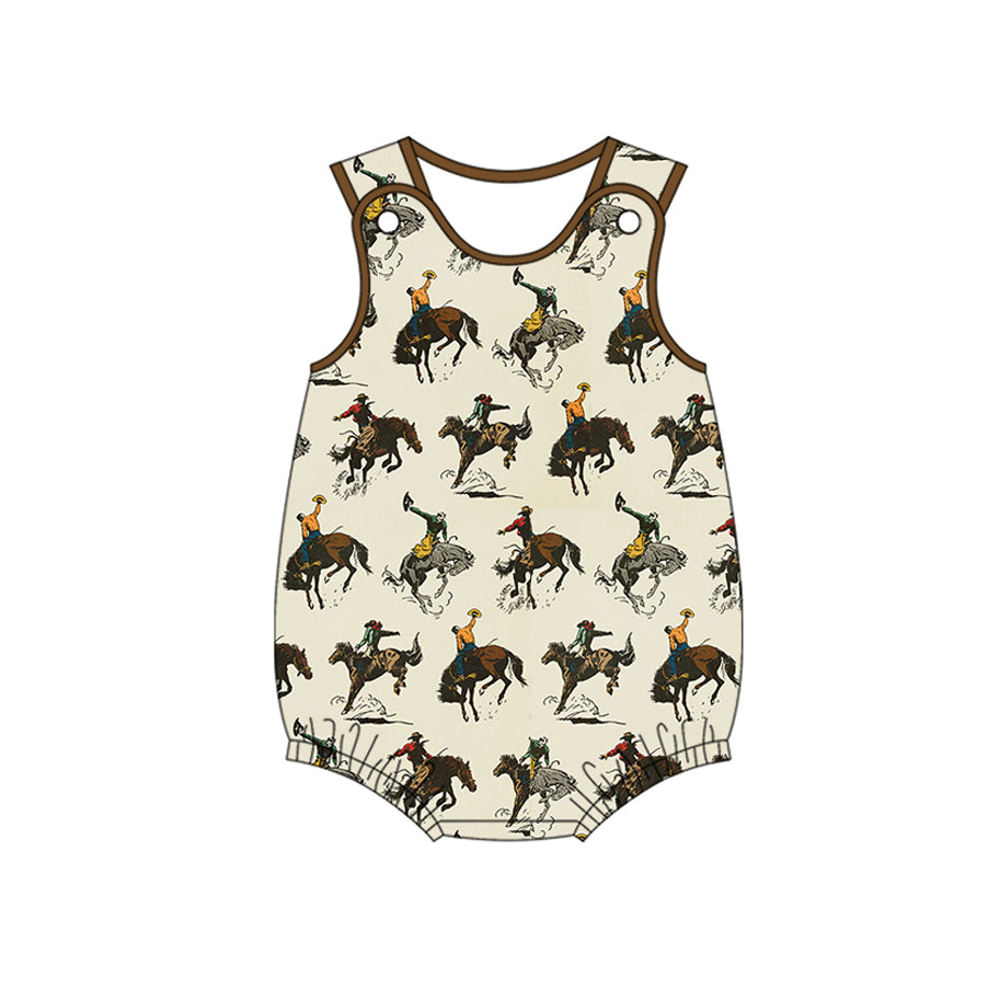 Baby Boys Khaki Sleeveless Horse Rodeos Western Rompers Preorder