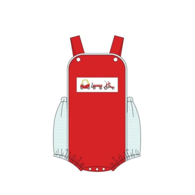 Baby Boys Red Strap Fire Trucks Rompers Preorder