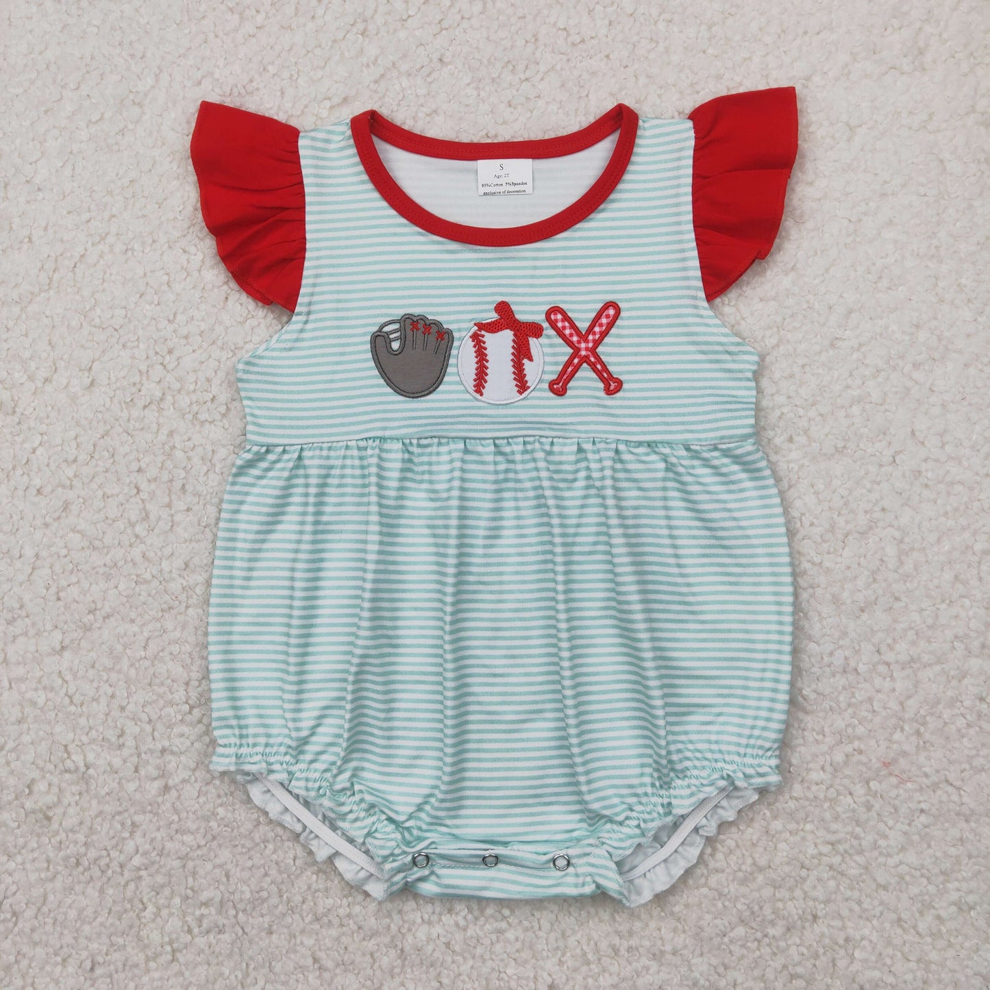 Baby Girls Sister Summer Embroidery Baseball Outfit & Romper