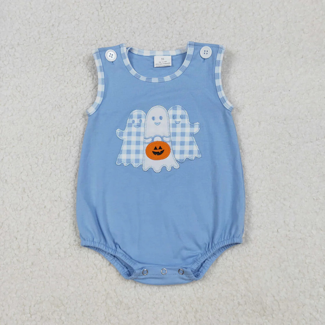 Sibling Baby Ghost Pumpkin Applique Bubble Romper For Halloween
