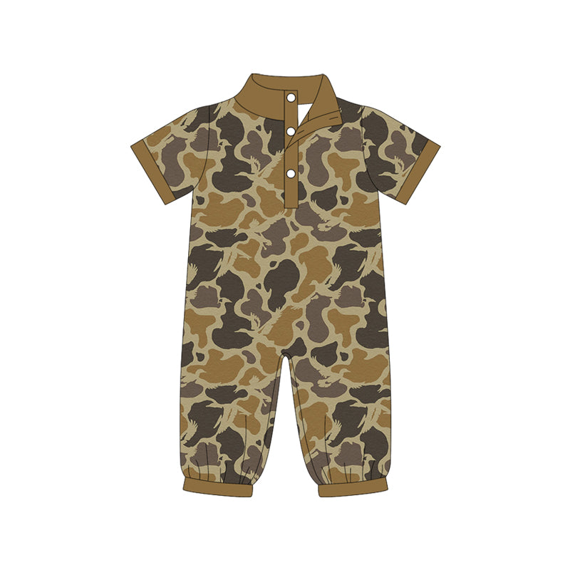 SR3638 Baby Boys Brown Camo Short Sleeve Romper Preorder