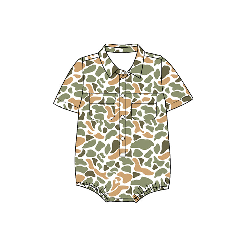 SR3658 Baby boys green camo short sleeve shirt romper preorder