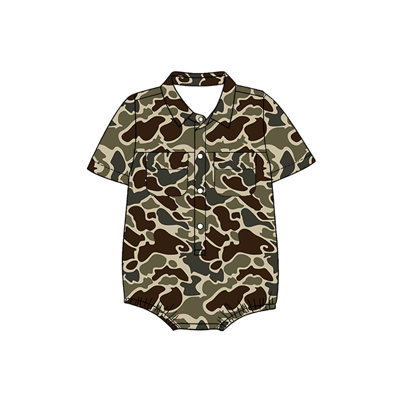 SR3659 Baby boys brown camo short sleeve shirt romper preorder