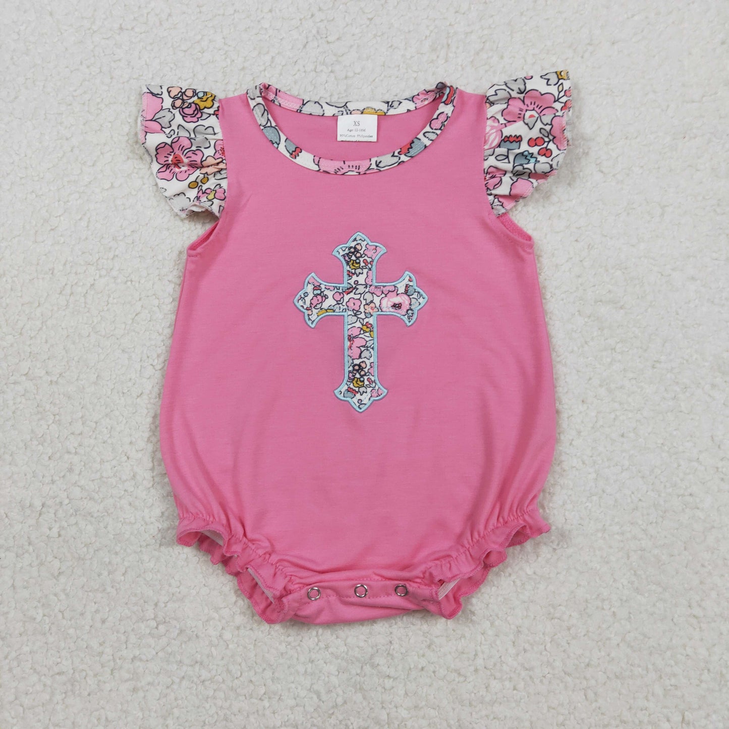 Sibling Baby Girls Embroidery Floral Cross Shorts Set/Romper