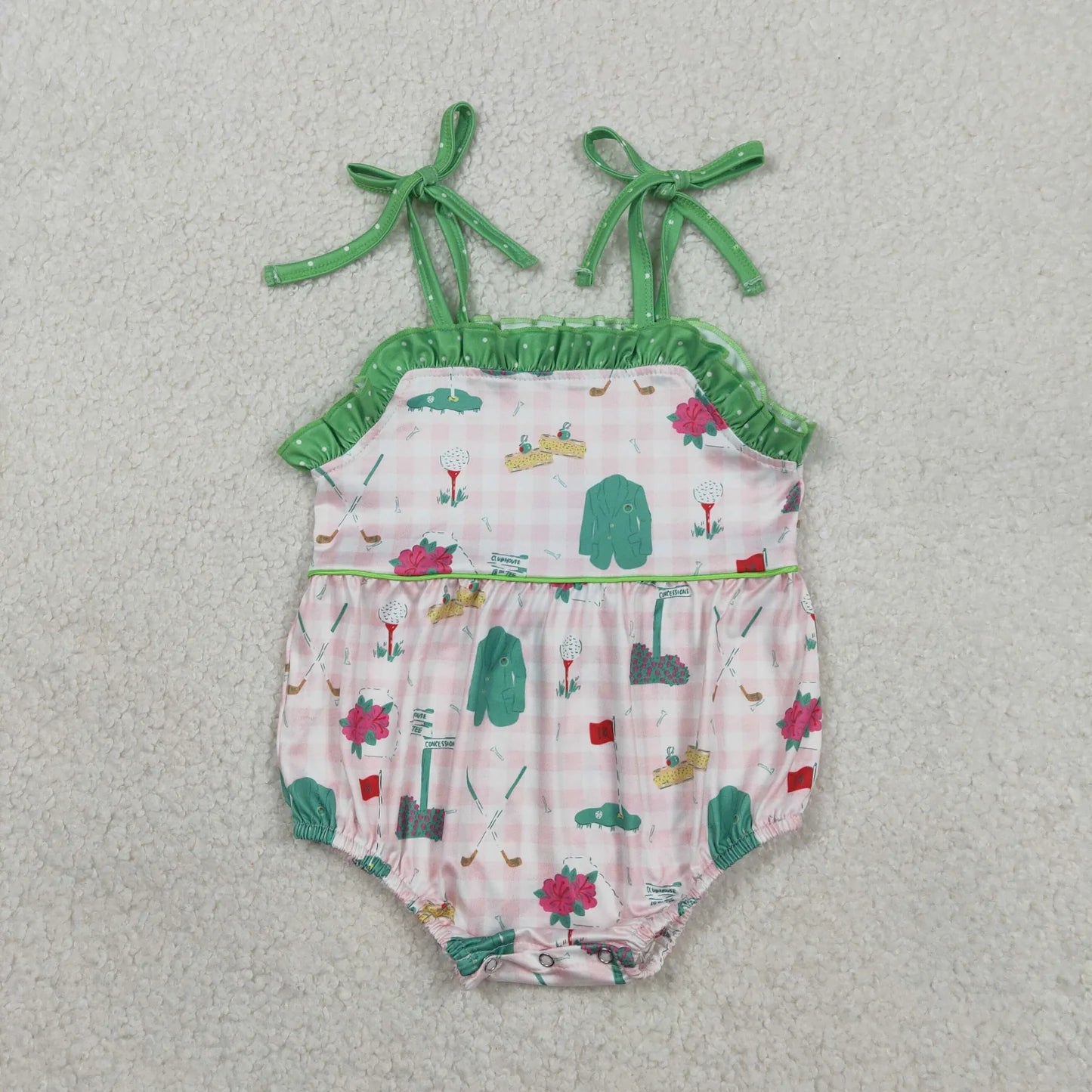 Sibling Baby Girls Strap Pink Checked Flower Golf Tunic Ruffle Shorts Clothes Set Rompers