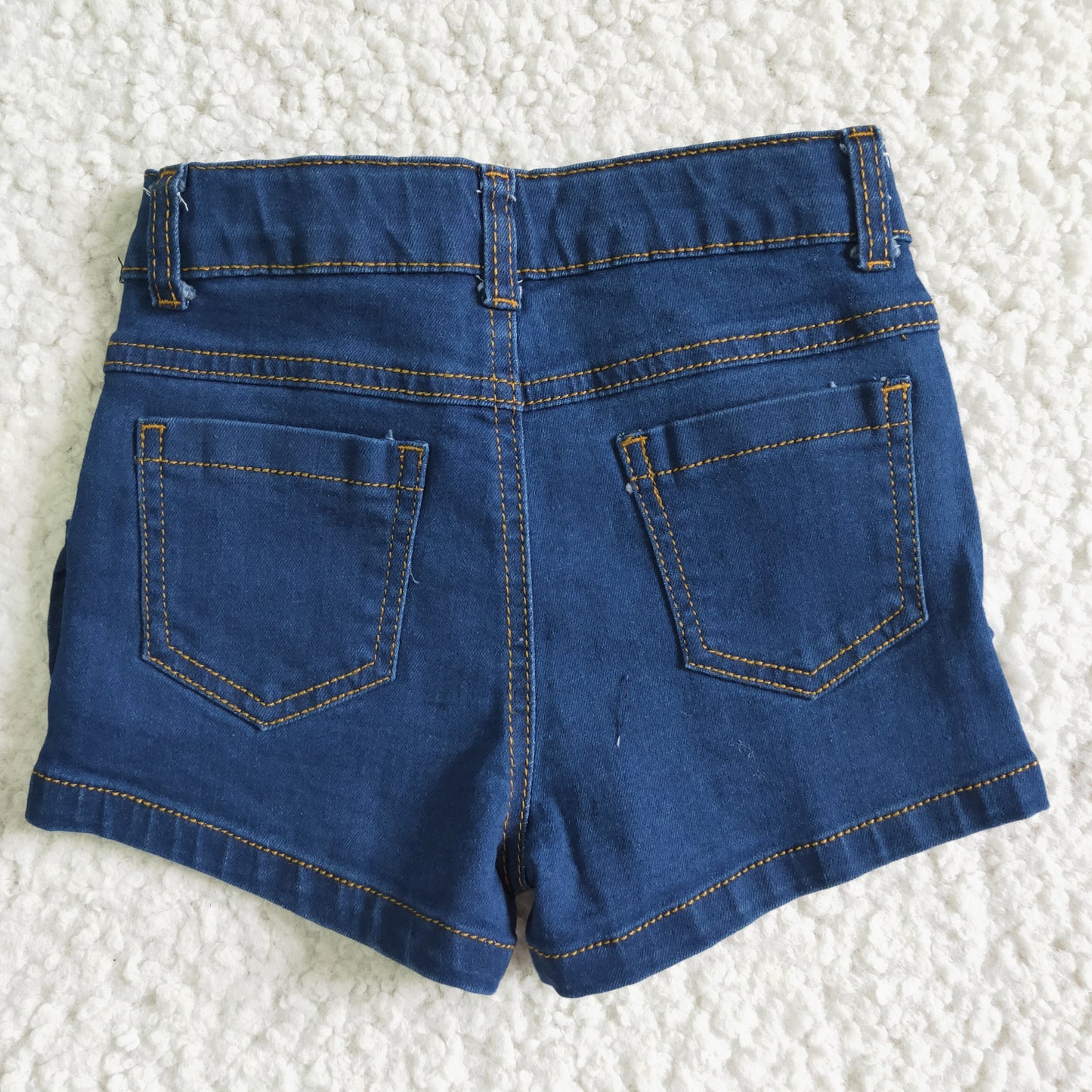 SS0014 Summer Girls Fashion Dark Blue Denim Shorts With Ruffle