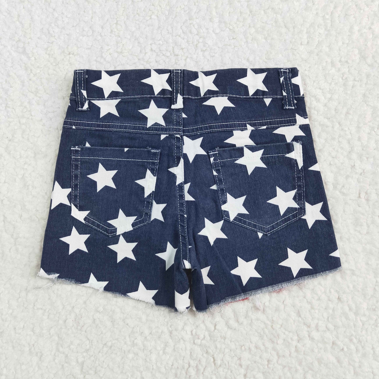 SS0168 July 4th Baby Girls Blue Red Color Denim Shorts