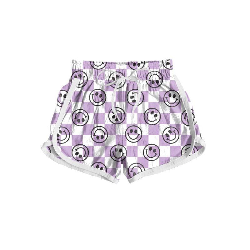 Adult Size Women Purple Checked Happy Face Shorts Preorder
