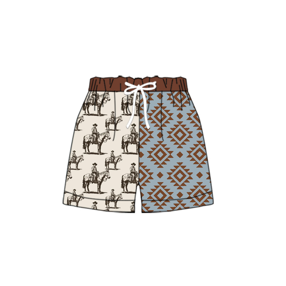 Baby Boys Brown Horse Rodeos Aztec Western Shorts Preorder