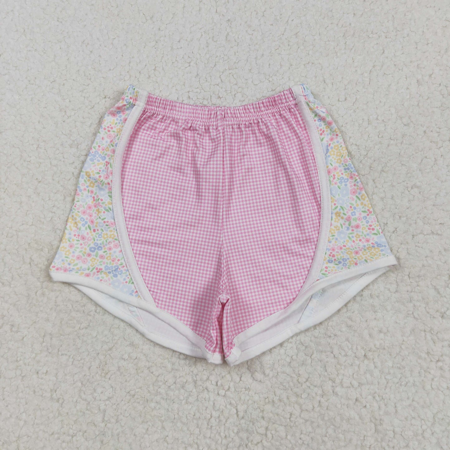 SS0518 Baby Girls Flowers Pink Gingham Shorts