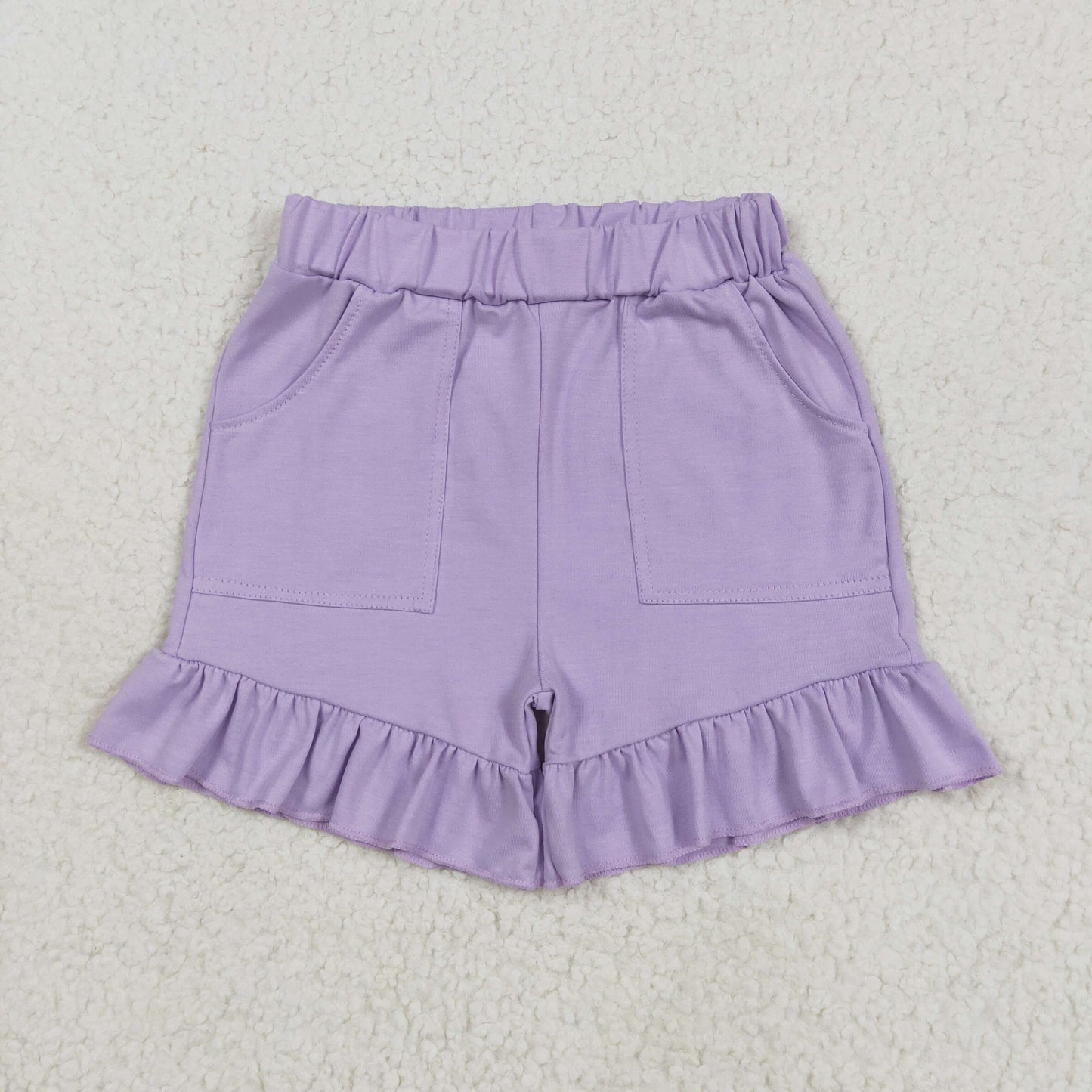SS0561 Baby Girls Lavender Ruffle Shorts With Pocket