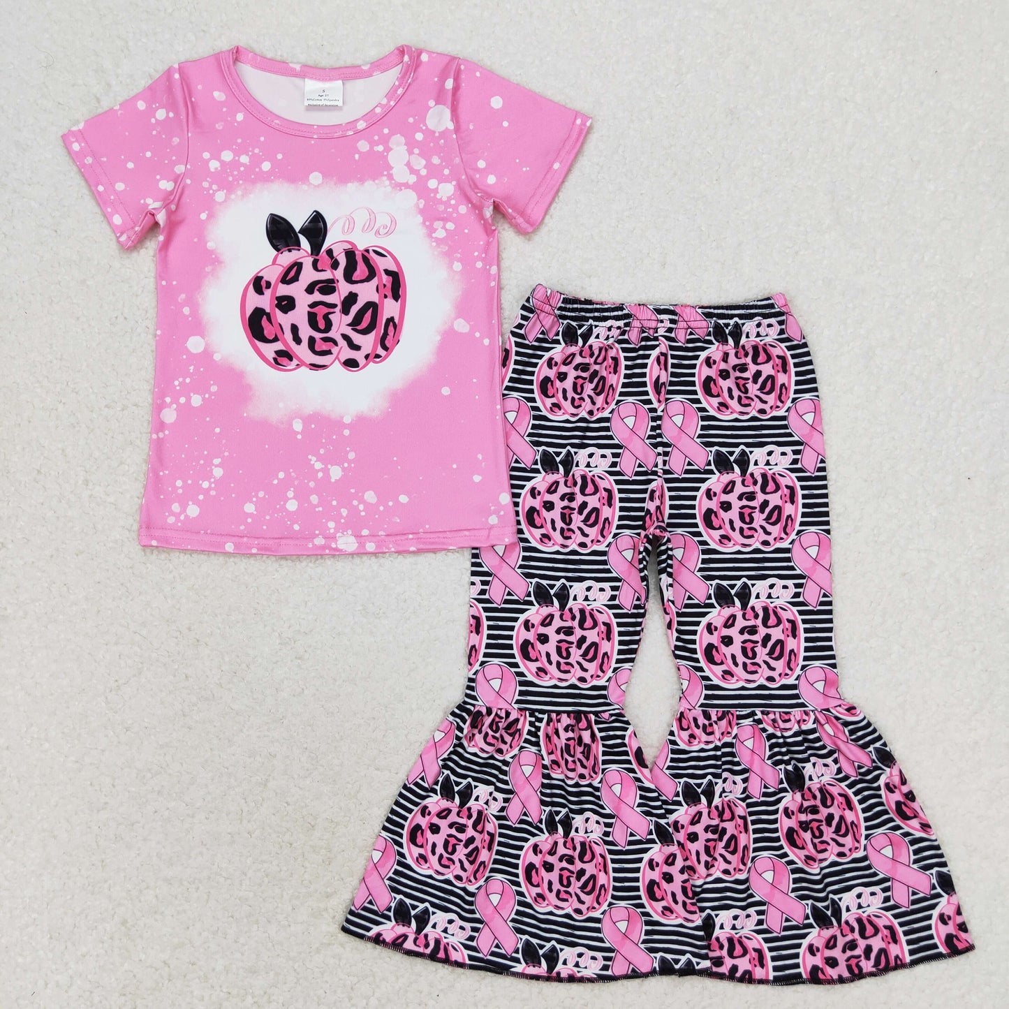 October Wear Pink Pumpkin Bell Bottom Pants Set