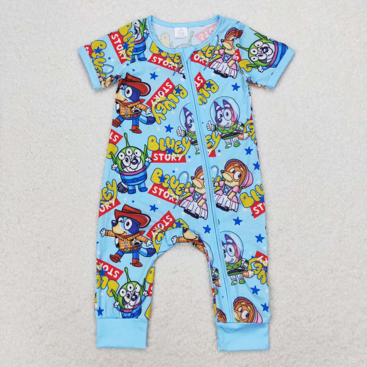 USA Shop Newborn Baby Boys Blue Cartoon Zipper Bamboo Romper