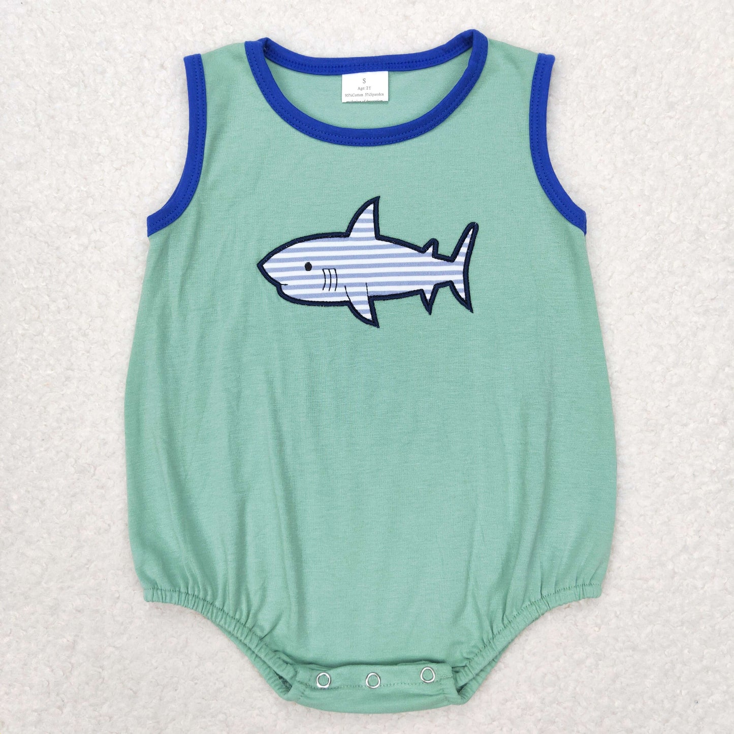 Baby Boys Aqua Sleeveless Embroidery Shark Romper