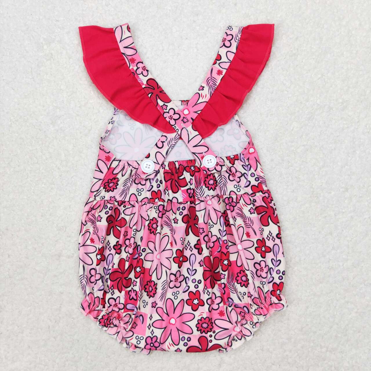SR1423 Newborn Baby Hot Pink Flower Bubble Romper