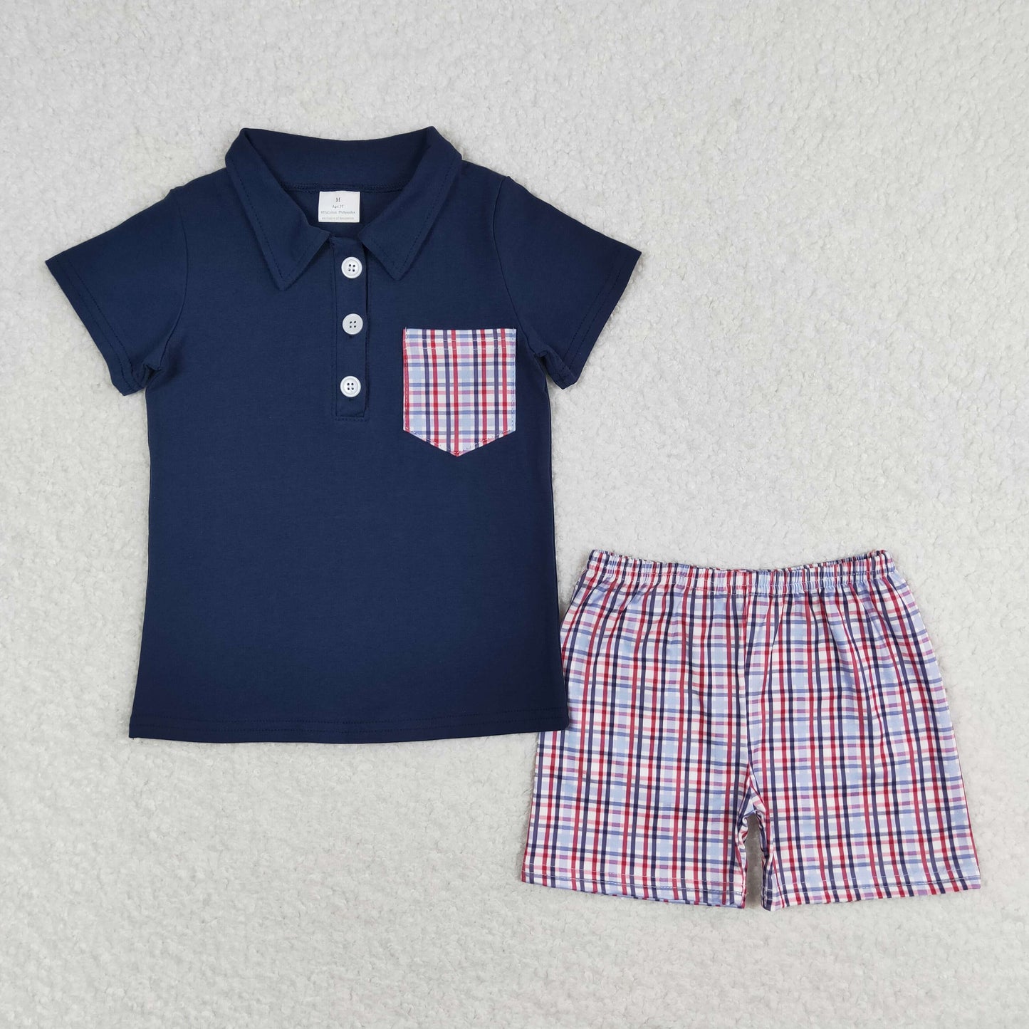 July 4th Red Blue Plaid Baby Boys Shorts Set