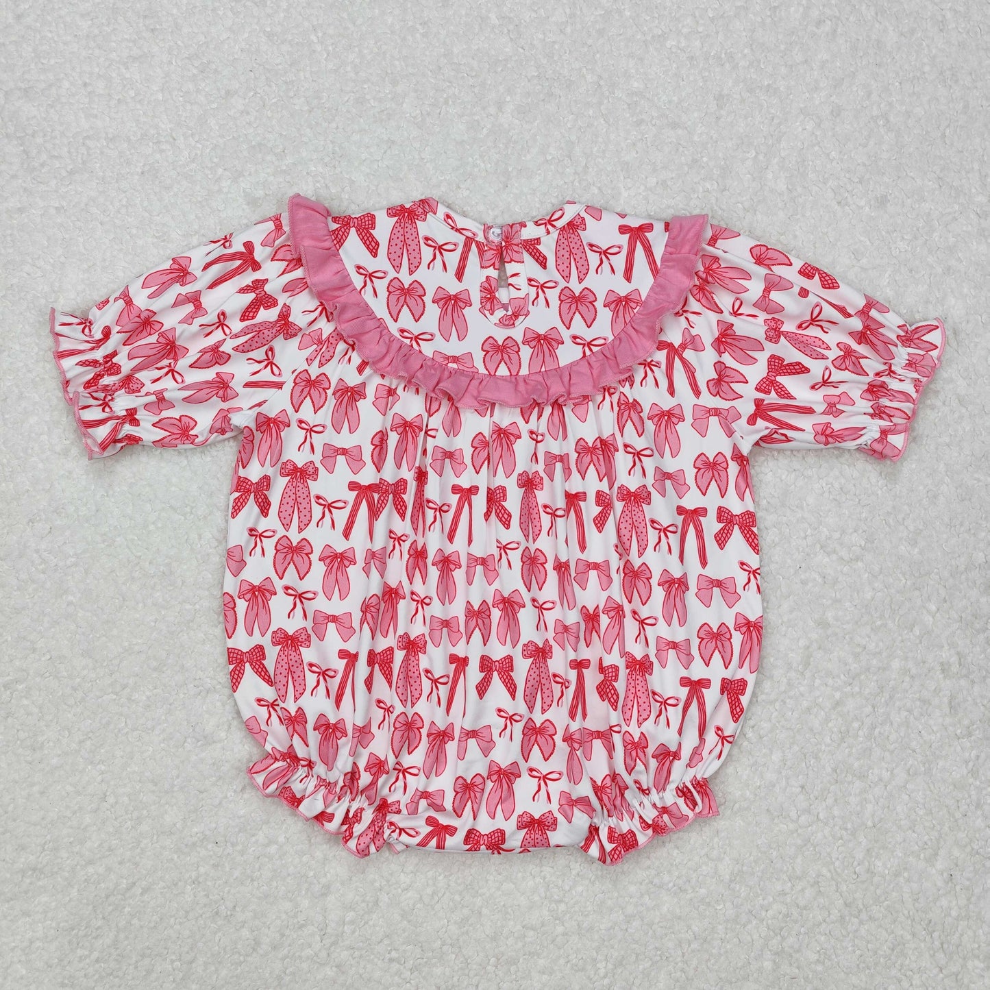 Baby Girls Pink Short Ruffle Sleeves Embroidery MAMAS BESTIE Bows Romper