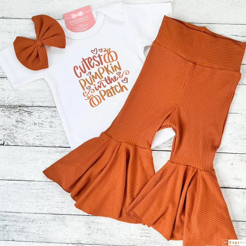 3 MOQ Cutest Pumpkin In the Patch Bell Bottom Pants Set Pre-order