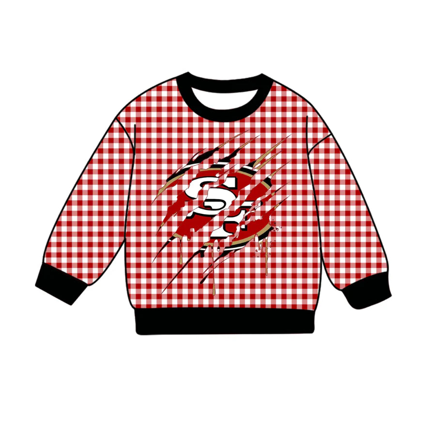 Preorder , 5 MOQ Baby Girls Sport Team SF Red Gingham Long Sleeve Top