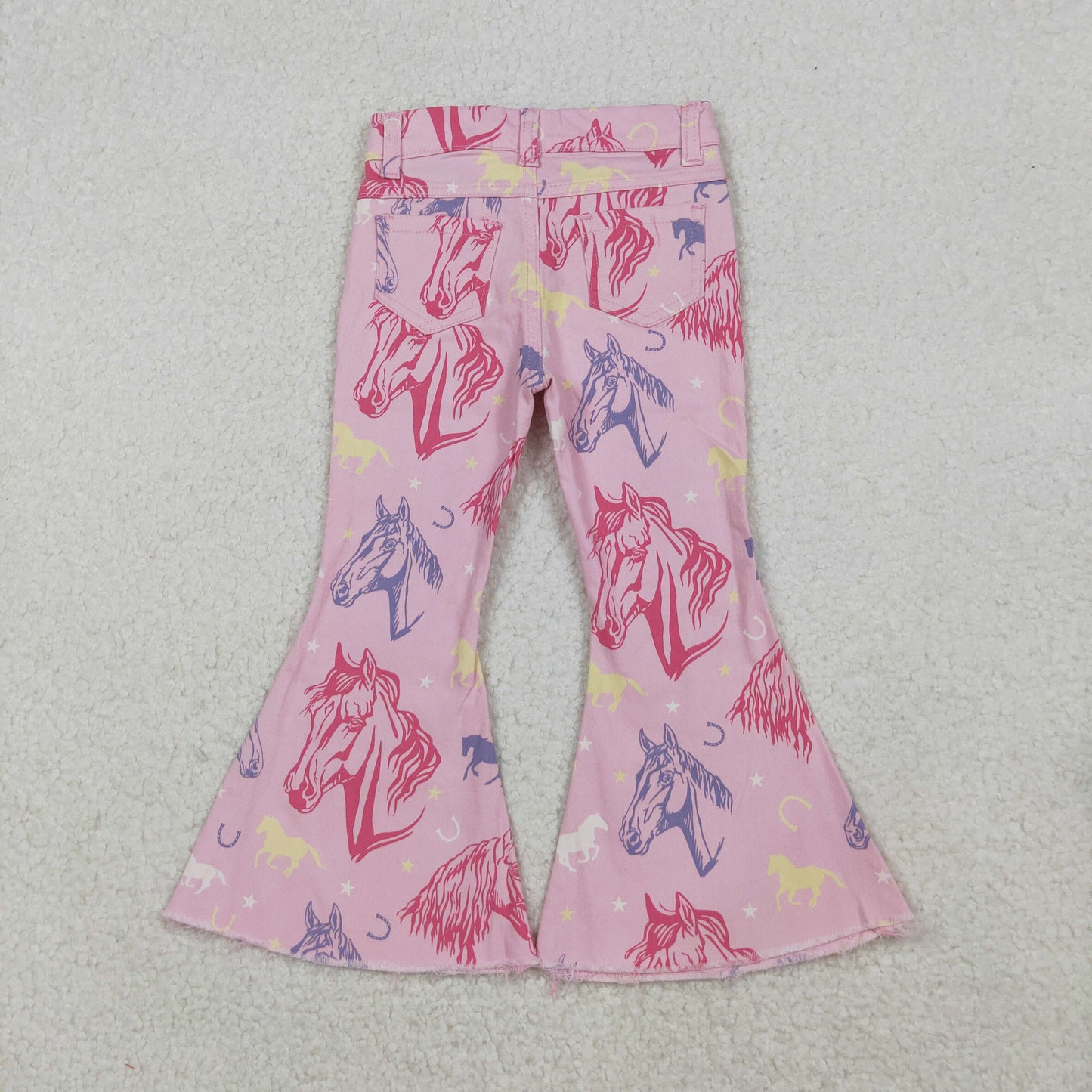 Baby Girls Horse In Pink Bell Bottom Denim Pants