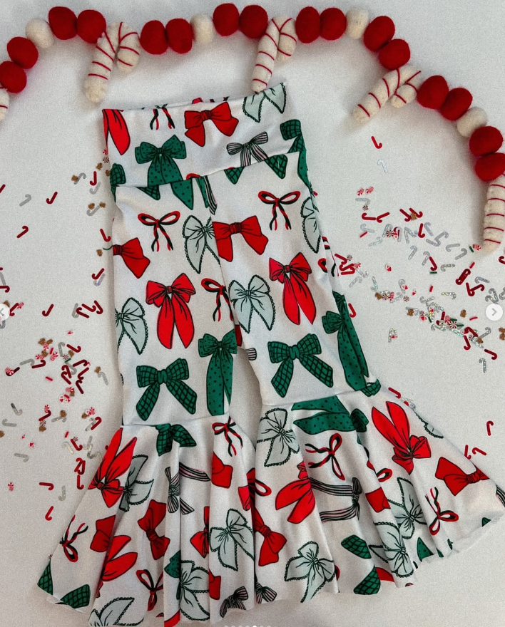 Baby Girls Christmas Bow Bell Botton Pants 5 MOQ Preorder
