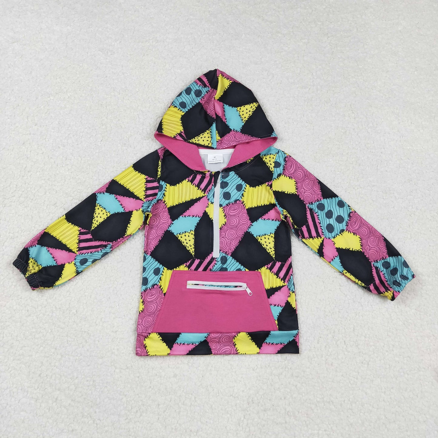 GT1137 Kids Girls Halloween Pacth Long Sleeve Zip Hoodie Top With Pocket