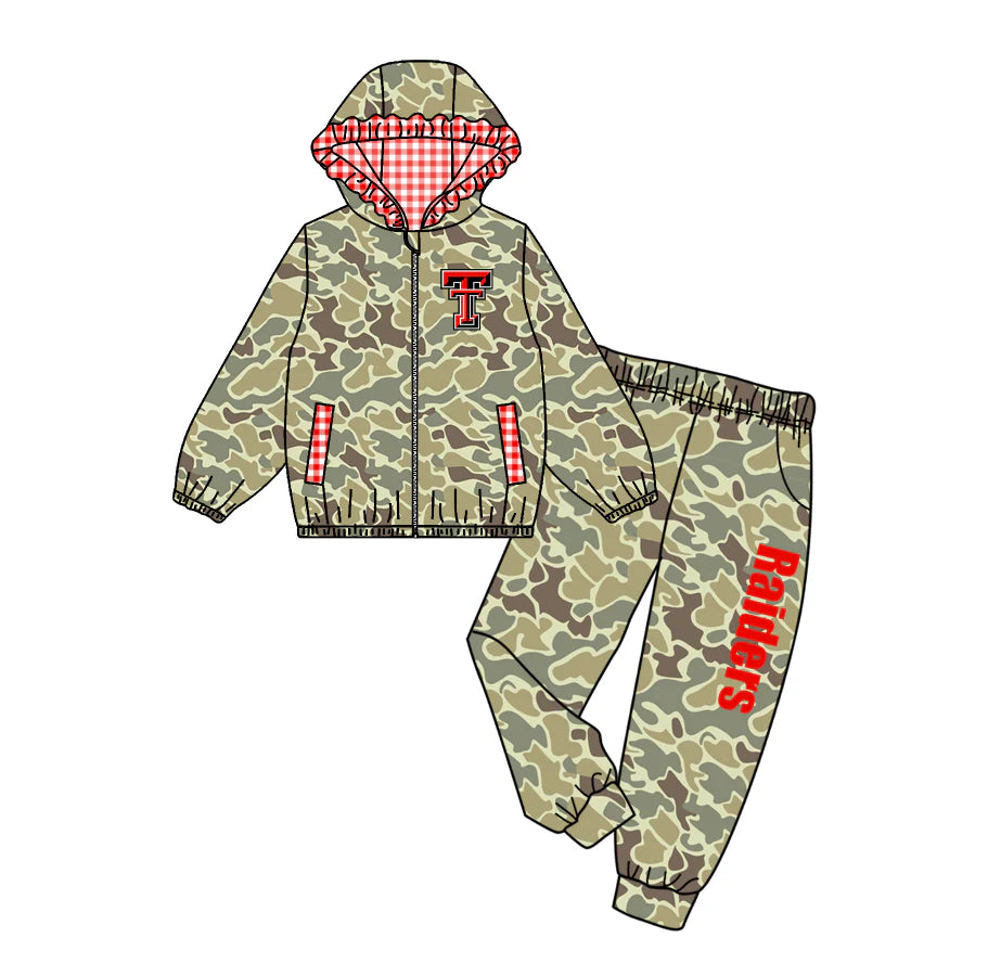 Preorder , 5 MOQ Baby Girls Sport Team TT camo Jogger Set