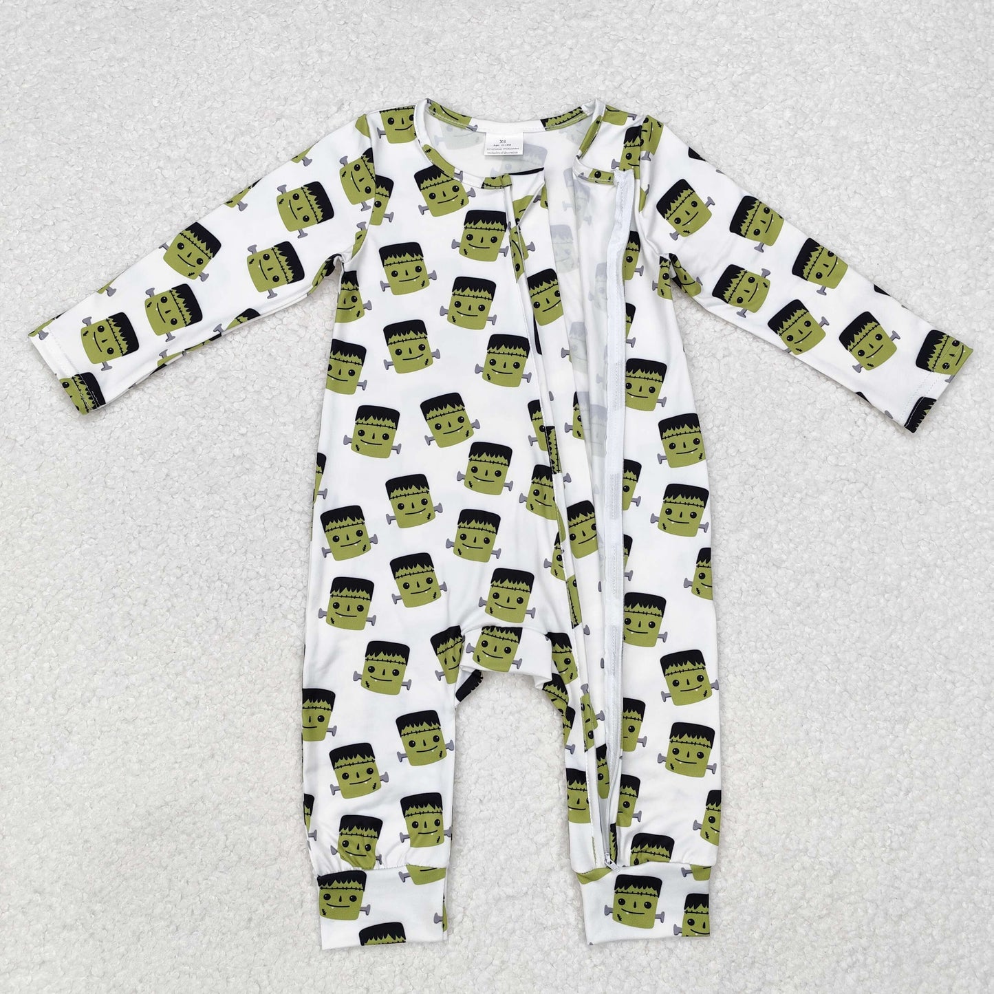 Baby Boys Green Cartoon Long Sleeve Romper