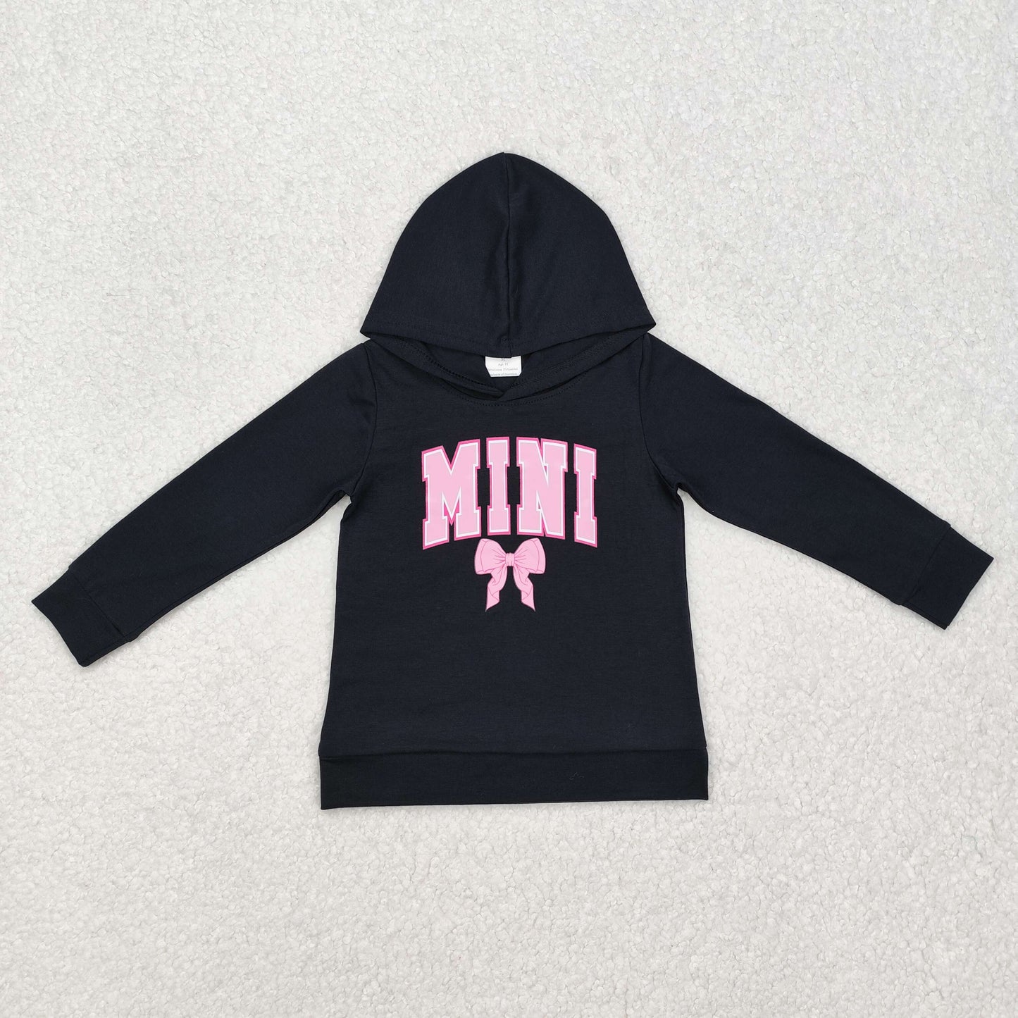 Sibling Mama And Me Black Long Sleeves Pink Bow Hoodie Top