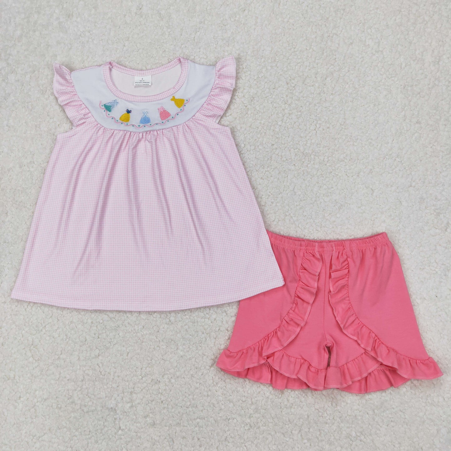Baby Girls Pink Flutter Sleeves Dresses Tunic Ruffle Shorts Set